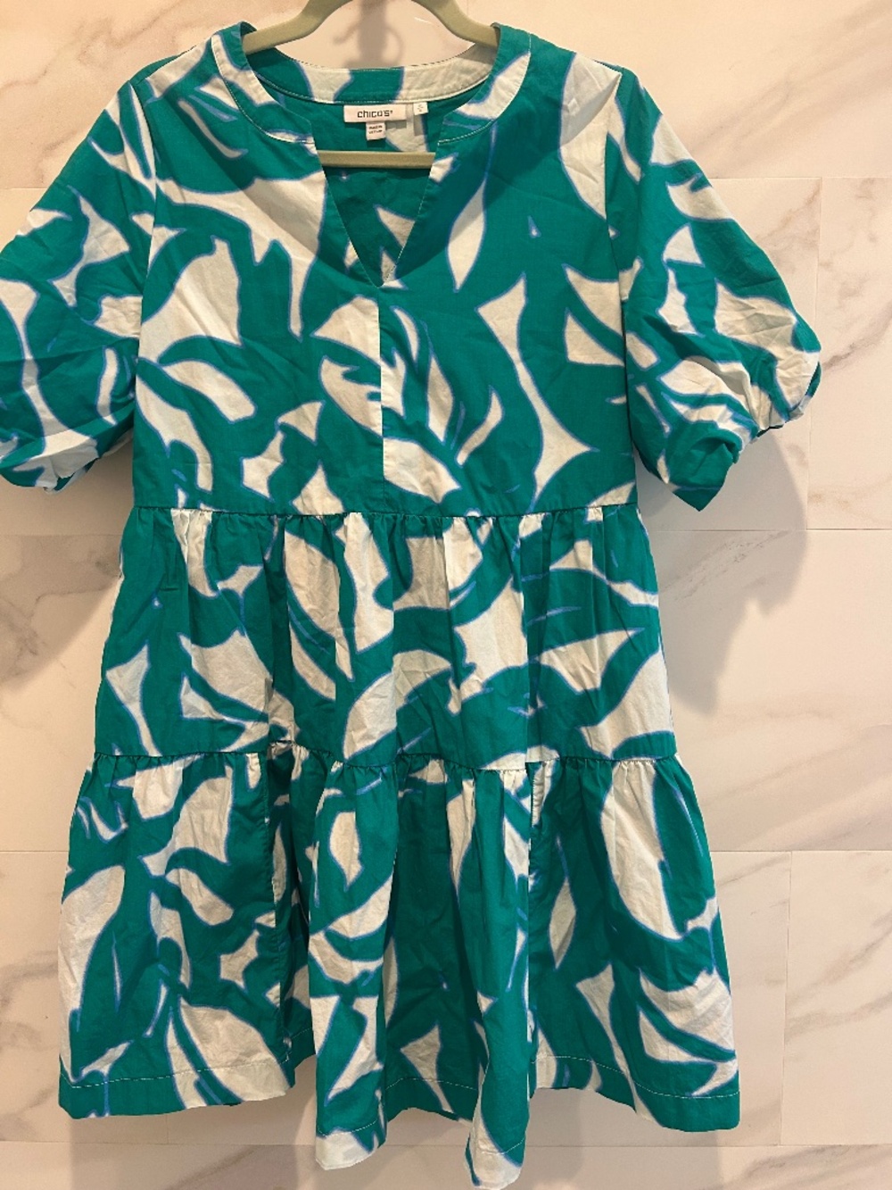Chico’s green leaf poplin dress